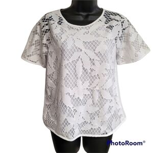 Ann Taylor White Leaf Lace Design Top Size Small Petite